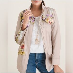 Chicos Floral Satin Utility Jacket In Tan Buttercream Women's Extra Large 3